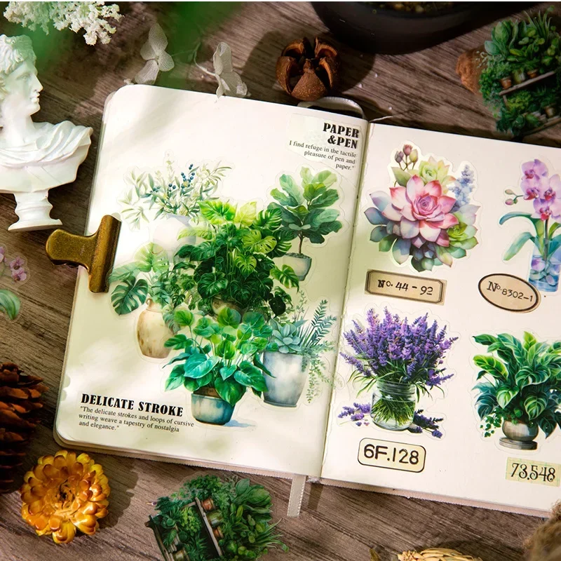 30Sheets Sticker Pack variety plant illustrated plant handbook Watercolor material Decoration Writing Scrapbook cut 150*90mm