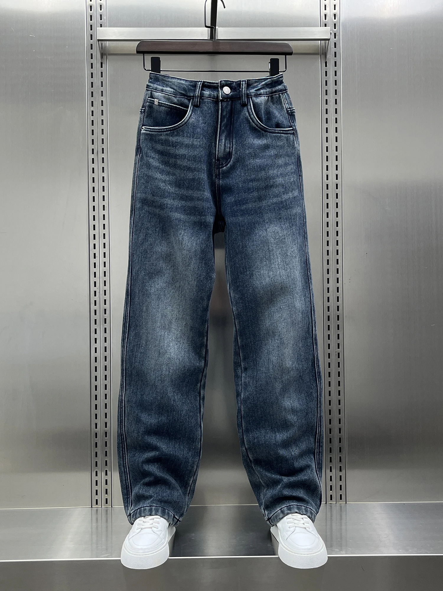 

Waed Fce Lined Straight Leg Jeans Men's Casual Loose Fit Denim Pants Autumn Winter Faion Brand mid Waist Zipper Fly