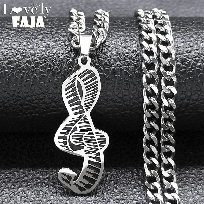 

Electronic Piano Musical Note Pendant Necklace Women Men Stainless Steel Silver Color Music Notes Necklaces Jewelry N2052-1S03