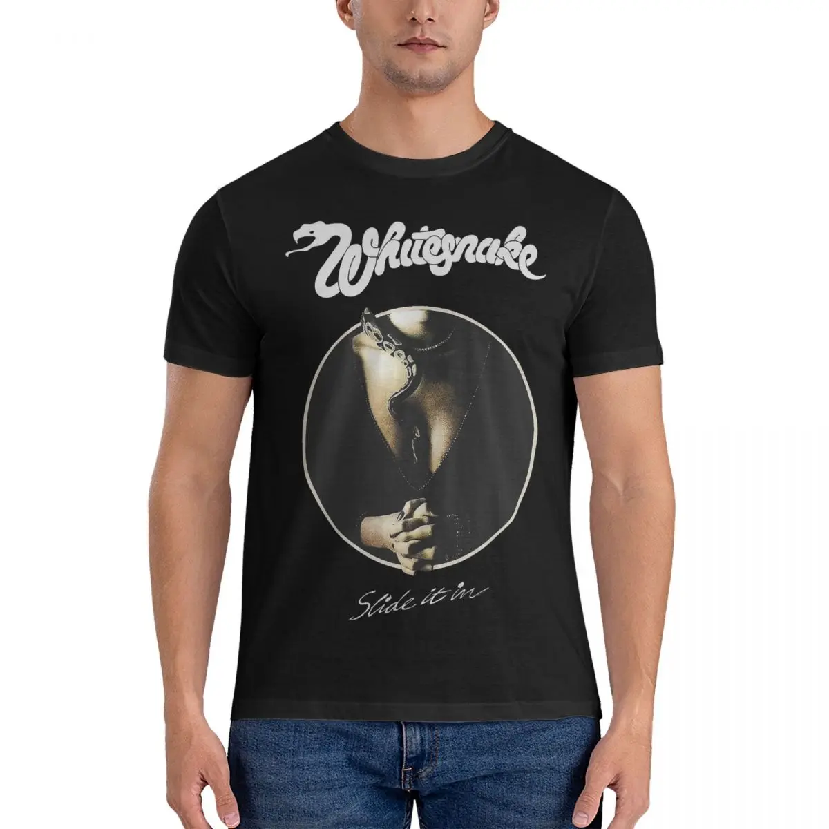 Band Music Rock T Shirts for Men Cotton Vintage T-Shirt Round Neck Whitesnake Tee Shirt Short Sleeve Clothing Gift Idea