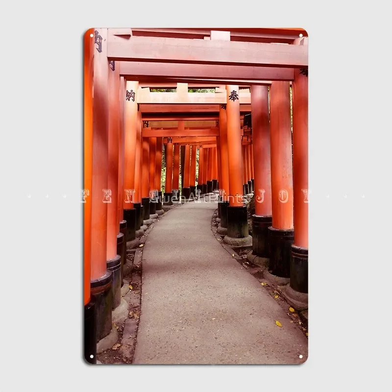 Senbon Torii Long Path Of Vermillion Red Torii Gates At Fushimi Inari Shrine In Kyoto Poster Metal Plaque Pub Garage Poster