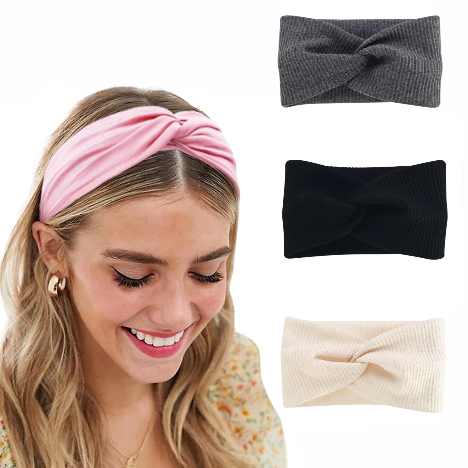 Turban Bandage Bandanas Hair Bands Women Headband Twist Turban Solid Wide Knitted Knotted Yoga Twisted Hairband Accessories