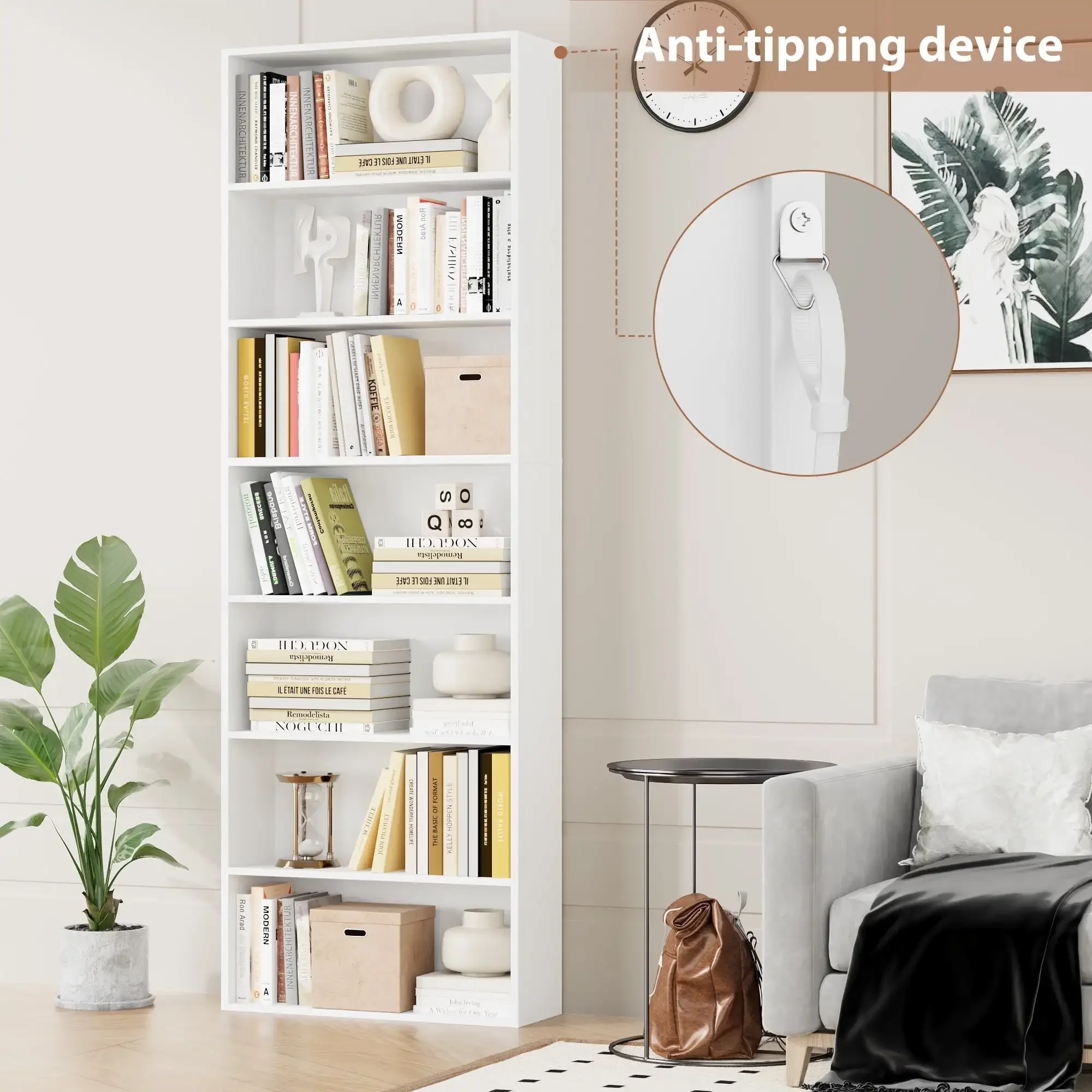 

7-Tier Bookshelves, Freestanding Display Storage Shelves, 82" Tall Bookcases for Bedroom, Living Room, Home Office, White