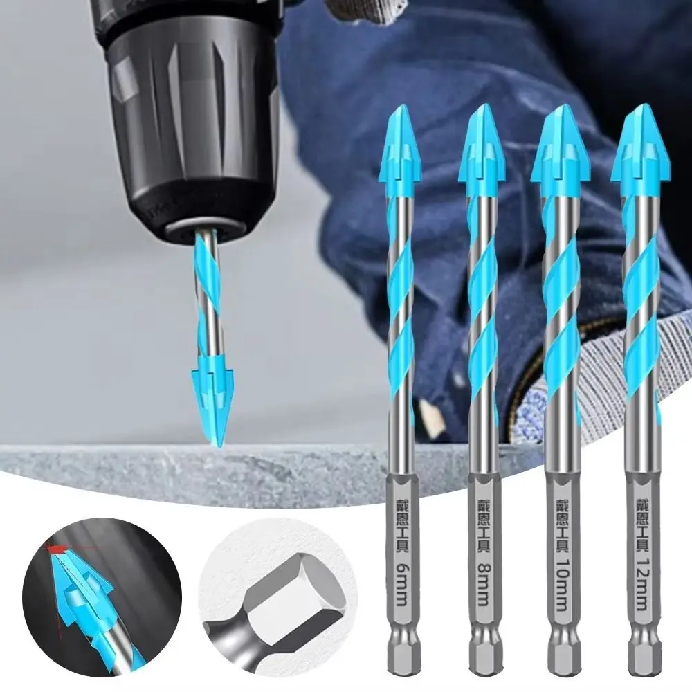 Set di punte per piastrelle triangolari a quattro taglienti Apri foro ad alta durezza Trapano eccentrico Foratura di precisione Punta da trapano per piastrelle da 6/8/10/12mm
