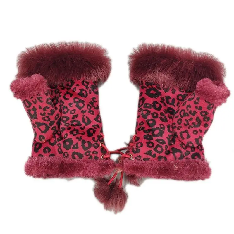 

39BB перчатки из искусственного кроличьего меха с половиной пальца, плюшевые толстые перчатки, однотонные теплые перчатки