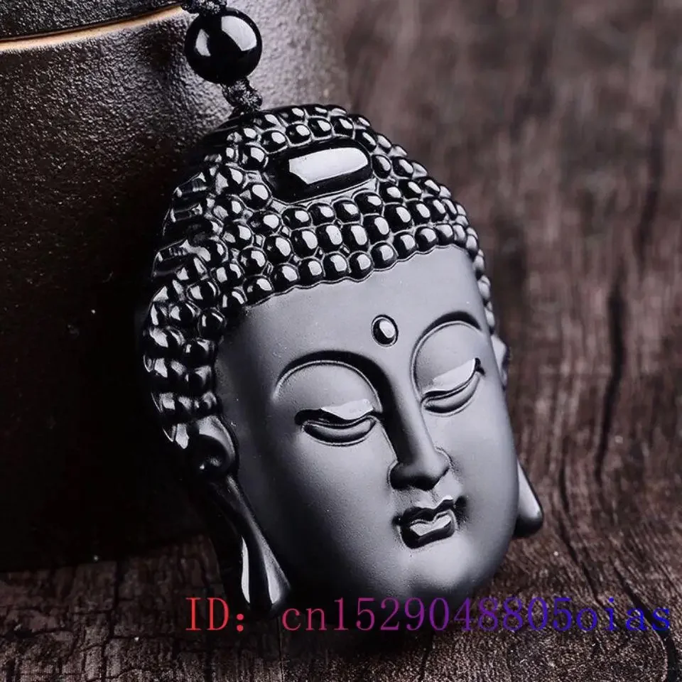 Obsidian Buddha Pendant Amulets Talismans Jewelry Gifts for Women Gemstones Necklace Vintage Natural Black Charm Accessories