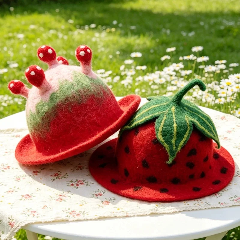 Women's Fashionable Outdoor Strawberry Fisherman's Hat—Handcrafted, Cute, Cartoon-Style, Warm, Everyday, Travel, and Casual Hat