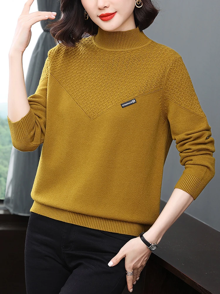 

New Fine yarn Mock Neck Sweaters Women Autumn Winter Pullover Turtleneck Sweaters Vintage Solid Basic Tops Long Sleeved Sweaters