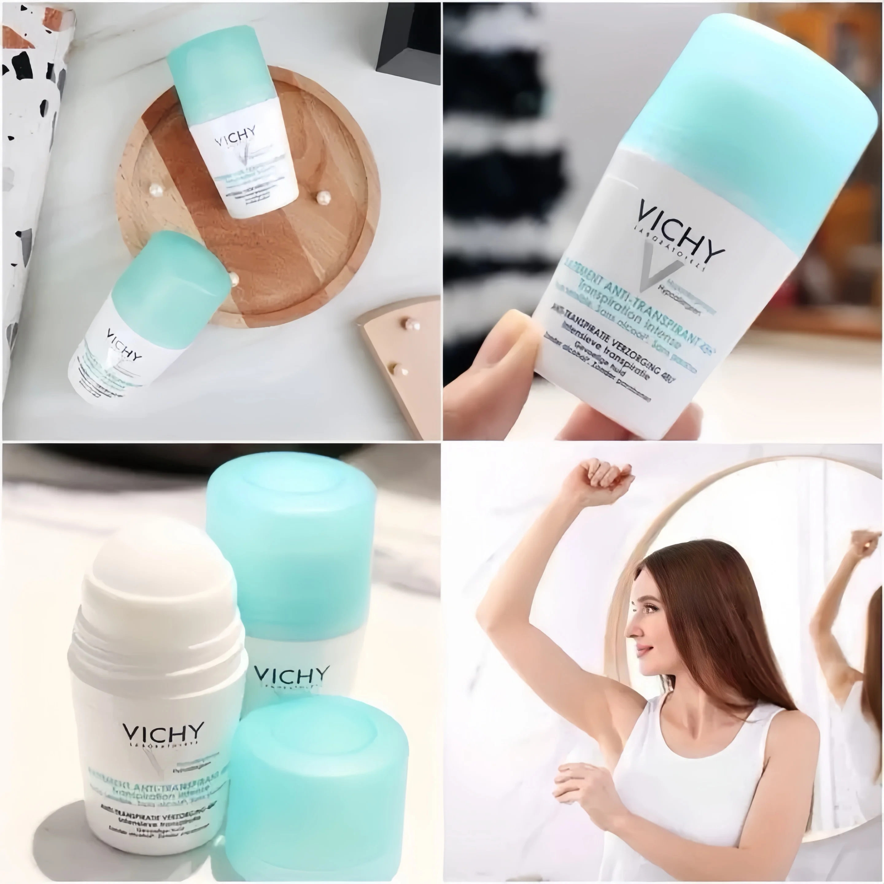 VICHY 50 مل تحت الإبط لفة على الكرة، مزيل عرق مريح مقاوم للعرق، عطر طازج يدوم طويلاً عديم الرائحة