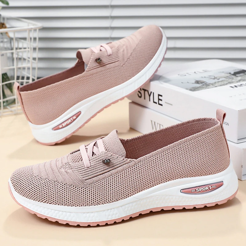 Sapatos de caminhada respirável casual para mulheres, sapatos baixos, sapatilhas vulcanizadas, calçado feminino rosa, moda