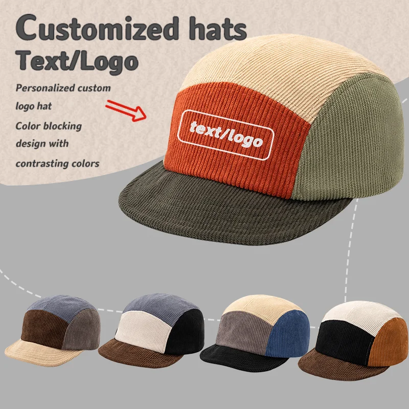 

Custom Embroidered Logo Corduroy Baseball Cap Autumn and Winter Men and Women Outdoor Warmth Five-panel Flat Edge Hip-hop Hat