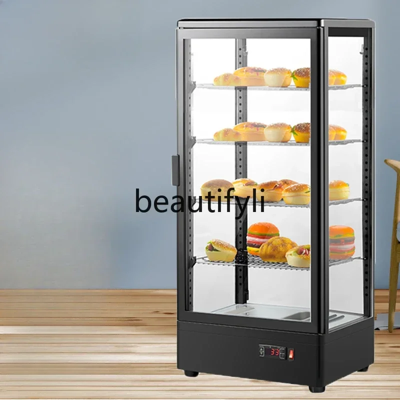 

Vertical thermostatic glass display cabinet Hot drink cooked food egg tart heating cabinet
