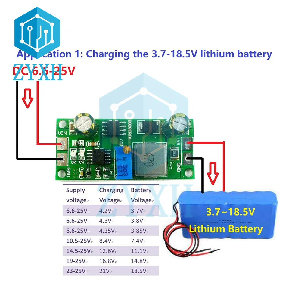 1A 3.7 przeciwko 3.8V 7.4V 11.1V 14.8V 18.5V li-ion LiFePO4 moduł ładowarki do akumulatorów DC-DC przetwornica 6.6-25V do 1.2-23V wskaźnik Led