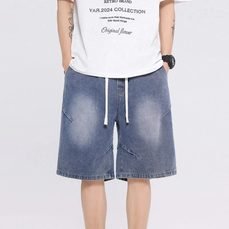 

2025 New Mens Denim Shorts Japanese Streetwear Pleated Design Baggy Thin Shorts Summer Fashion Casual Cargo Pants Men Clothing