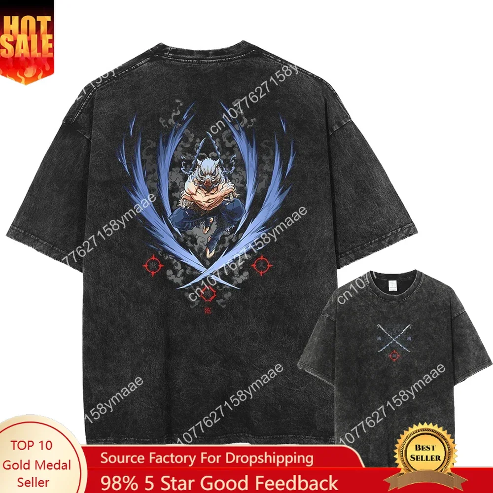 

Summer Fashion Washed Vintage T-Shirt Anime Graphic Print Harajuku O-Neck Short Sleeve Tshirt Unisex Streetwear Cotton Tee