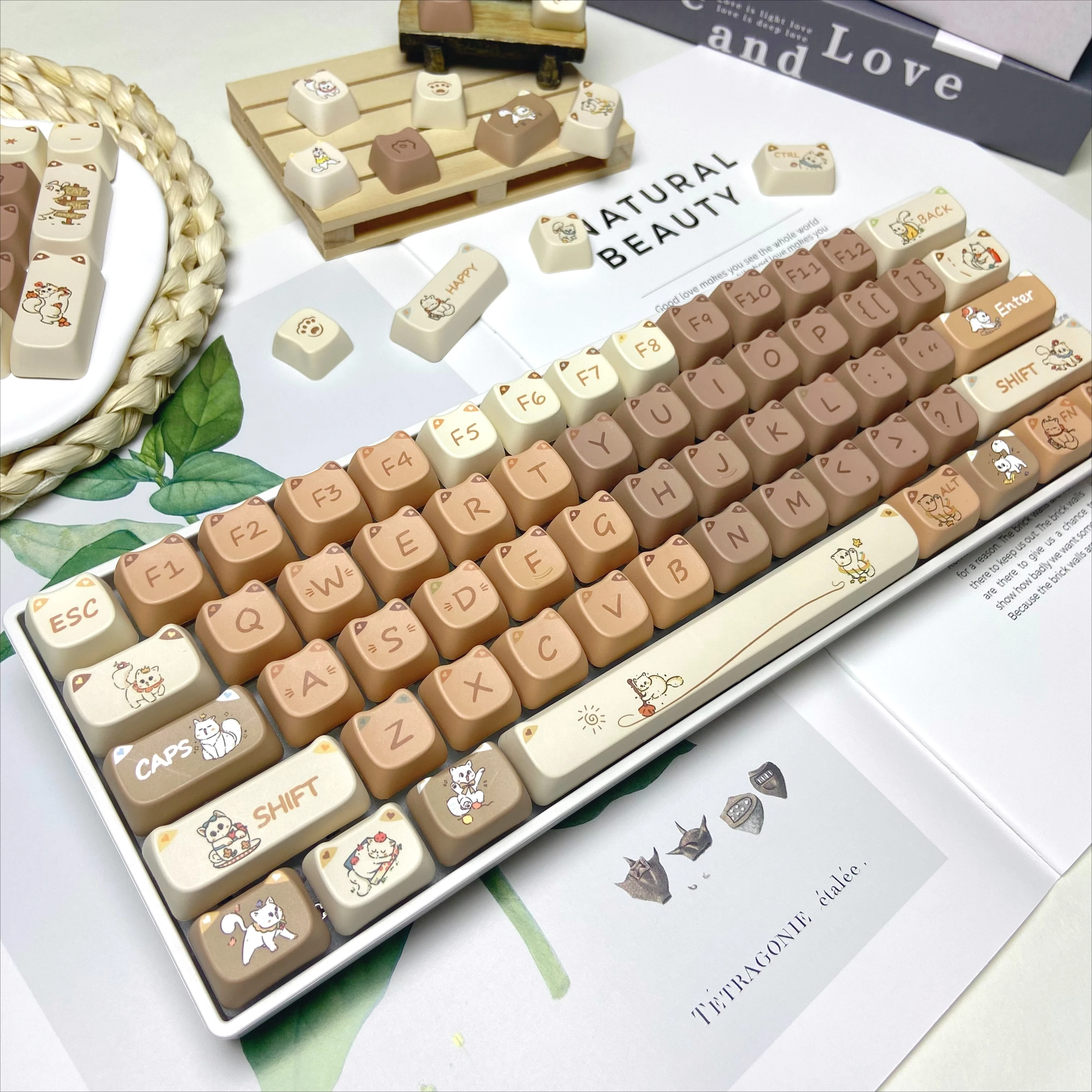 Naughty Cat Tastenkappen, braun, niedliche Tastenkappen, individuell für mechanische Tastatur, MAO-Profil, Ersatzkappe für Tastatur, DIY 68, 75, 108,
