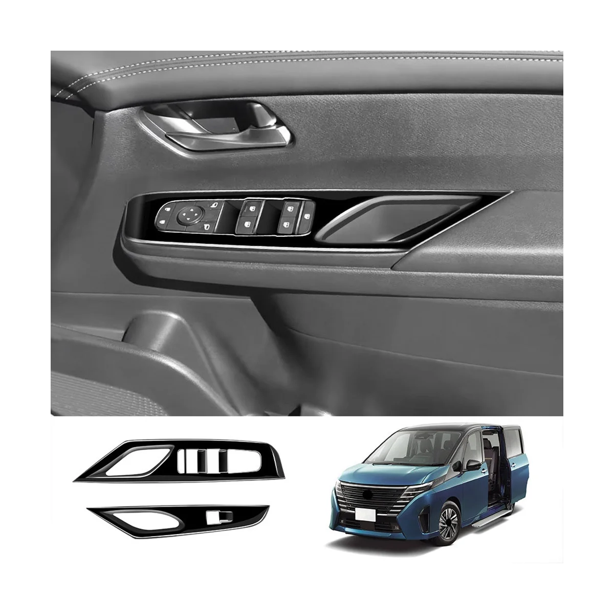 Car Bright Black Interior Door Armrest Window Glass Switch Frame Panel Cover Trims for Nissan SERENA C28 2022-2023