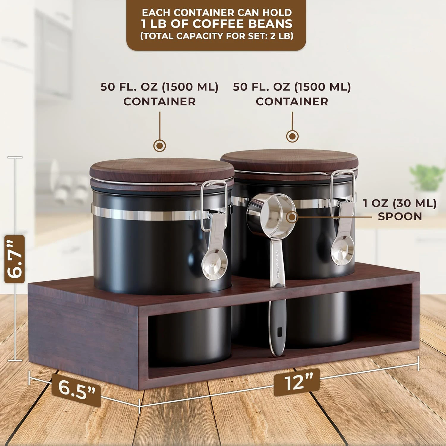 Kitchen Countertop Food Storage Jar Stainless Steel Coffee Sugar Container Airtight Tea Tin Can Canister Set with Shelf & Spoon