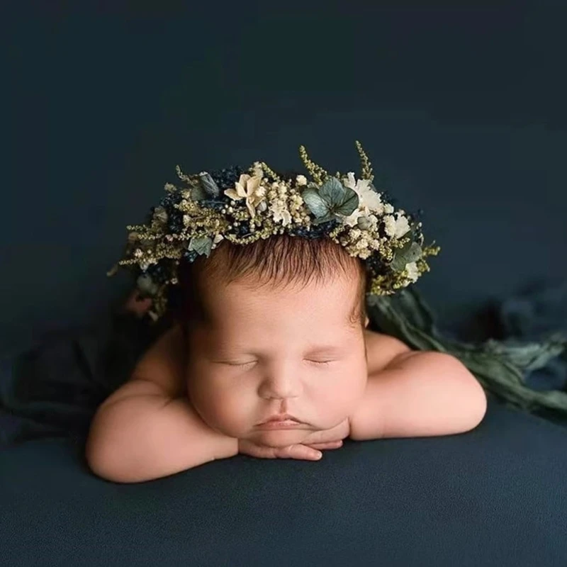 Diadema para fotografía bebé, diademas ajustables con flores, diadema para recién nacido, luna llena, tocado cien días,