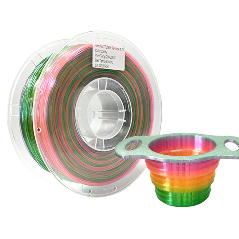 

TPU 95A 1.75mm 3D Printer Filament 1KG Multicolor Rainbow Gradient Soft Flexible TPU for Shoe Insoles/RC Parts/Wearable Models