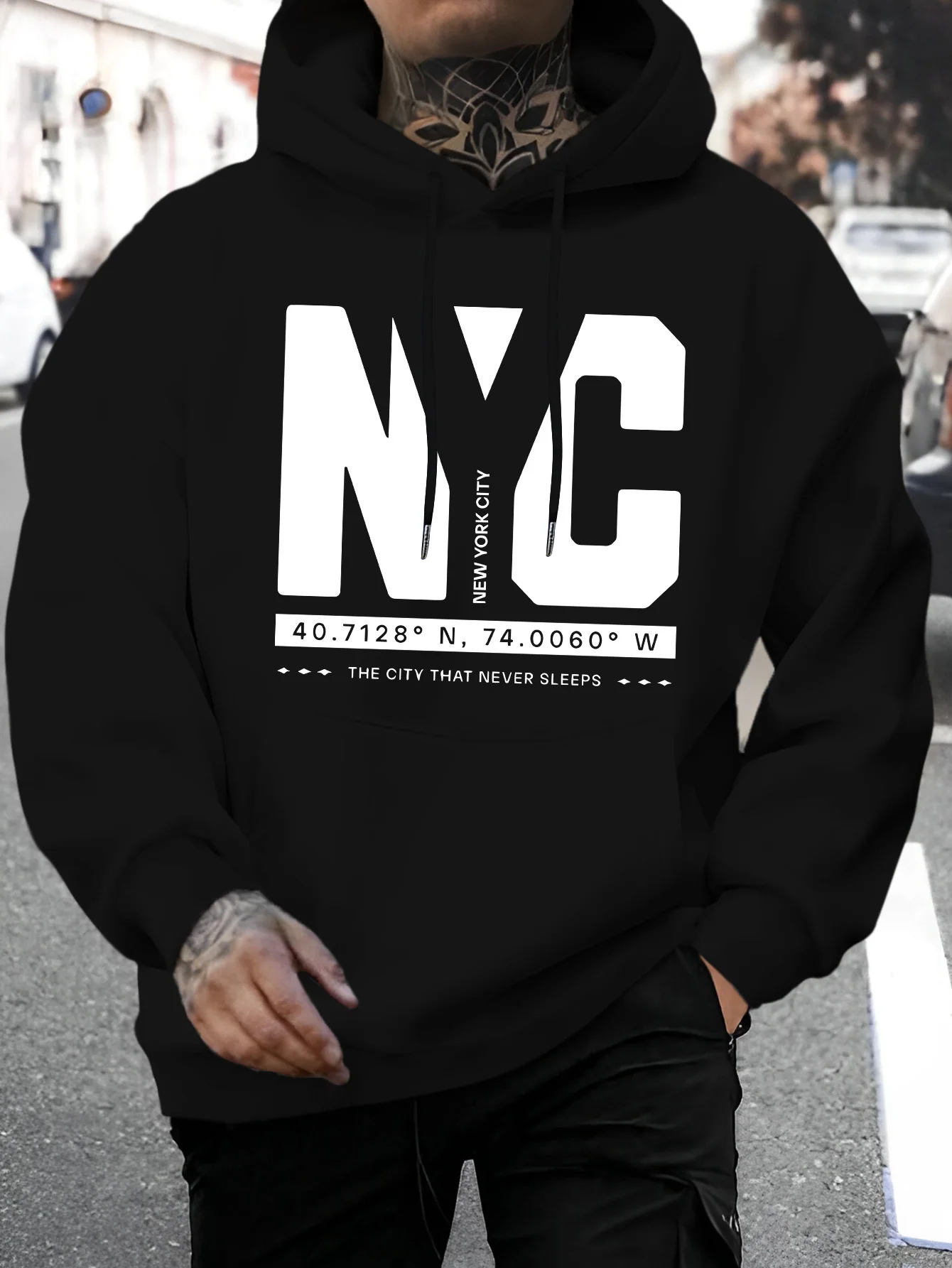 

1pc Polyester Knit Fabric Men's Casual Long Sleeve Hoodie, Regular Fit with Slight Stretch, Hooded Sweatshirt for Fall/Winter