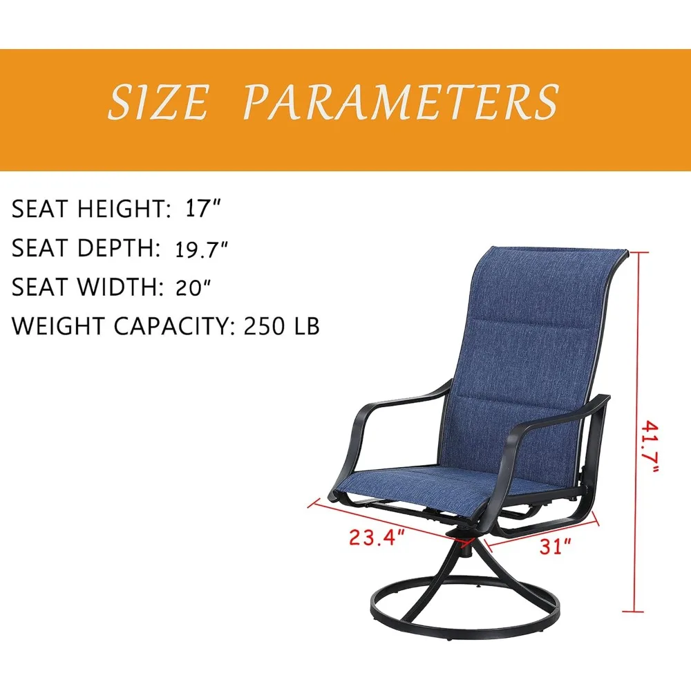 Juego de eslinga para silla de comedor giratoria de Patio al aire libre con tela de Textilene, marco para todo tipo de clima (Juego de 2), azul-1