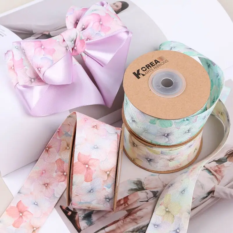 9 Yards 25mm38mm Butterfly Flower Ribbon DIY Handmade Material Headwear Hair Bow For Crafts Decoration Hair Bows Crafts Gifts