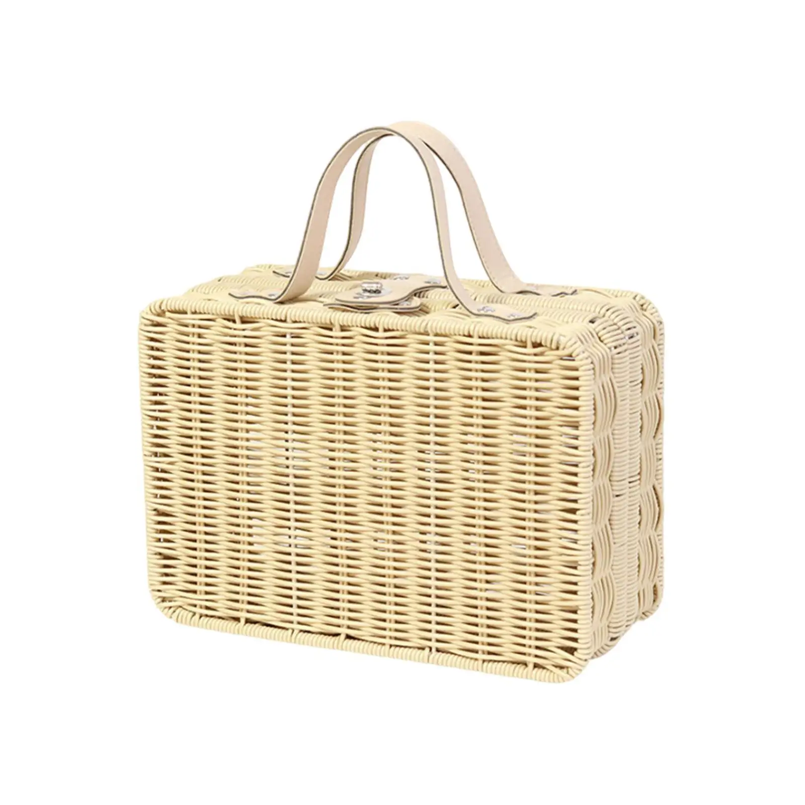 

Imitation Rattan Small Suitcase Basket Sundries Container Cosmetics Holder Sundries Organizer Picnic Basket for Home Decor