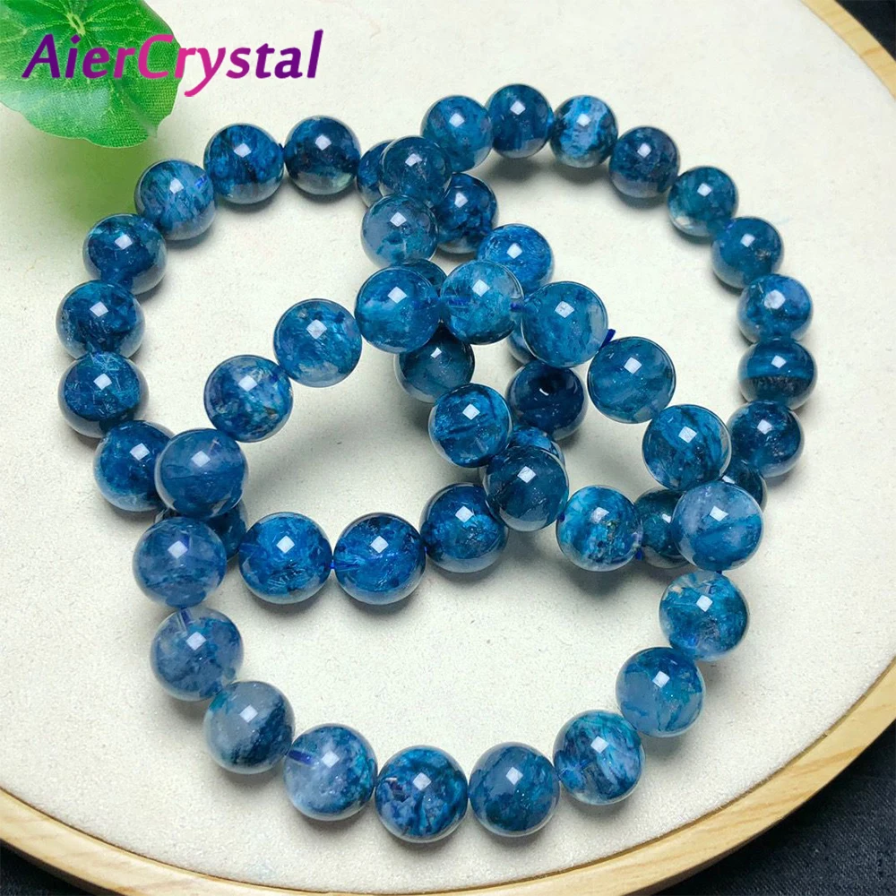 Apatite Bead Bracelet Couples Jewelry Natural Energy Raw Stone Round Beads Elastic Rope Jewelry Making Hand Chain Charm Women