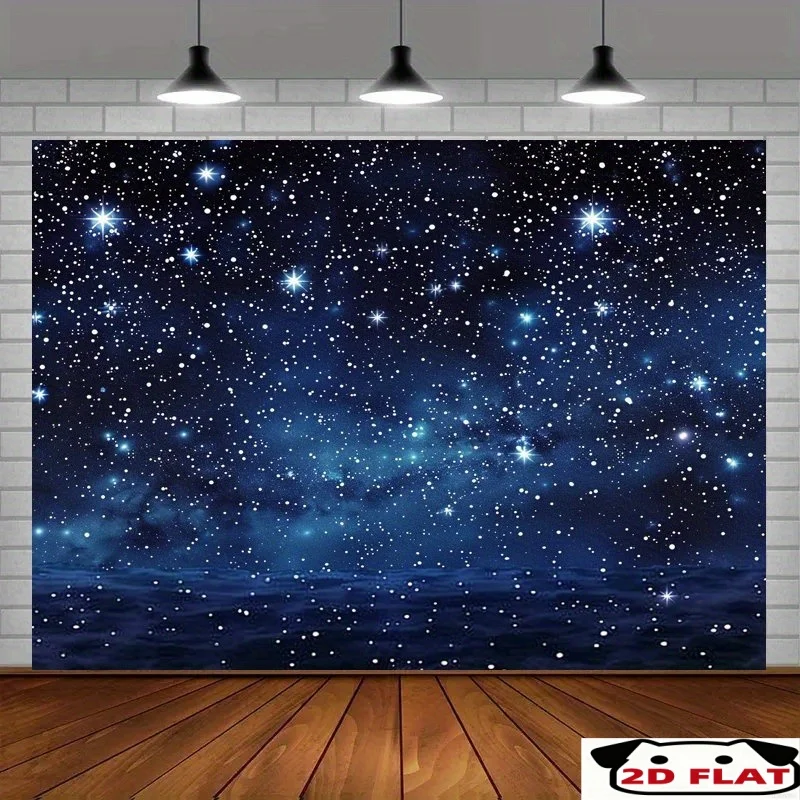 Starry Night Sky Galaxy Ocean Horizon Tapestry 2D Flat Space Universe Wall Hanging for Bedroom Kids Room Ceiling Decor Fabric