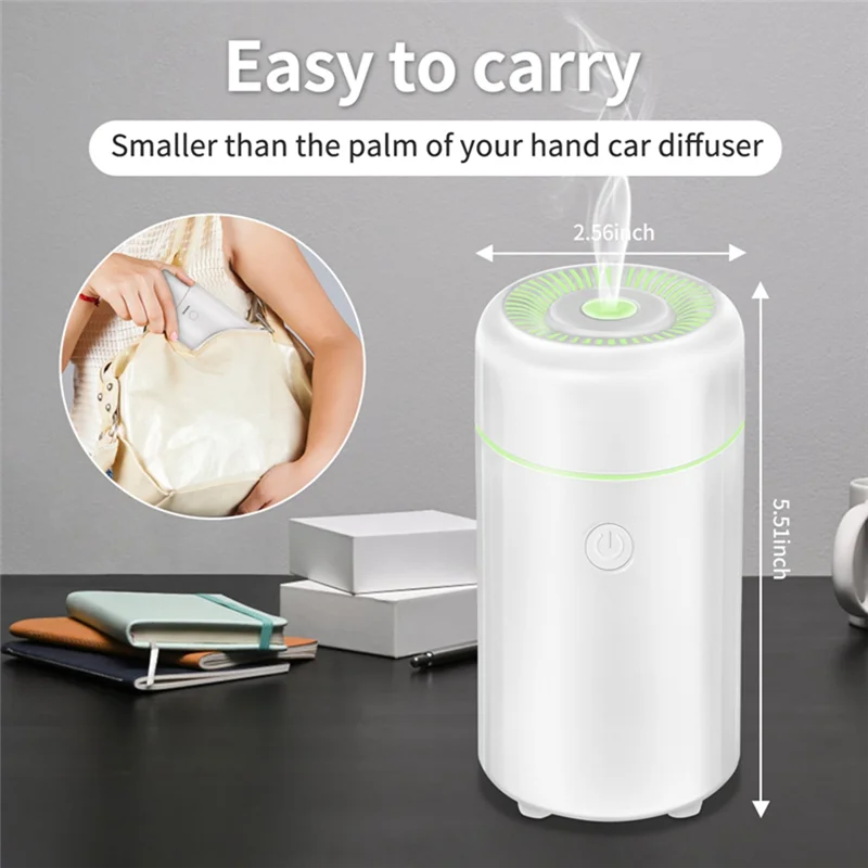 Diffusori per auto per oli essenziali, diffusore di profumo USB, diffusori di oli per aromaterapia, 7 colori per auto, casa, viaggi, bianco