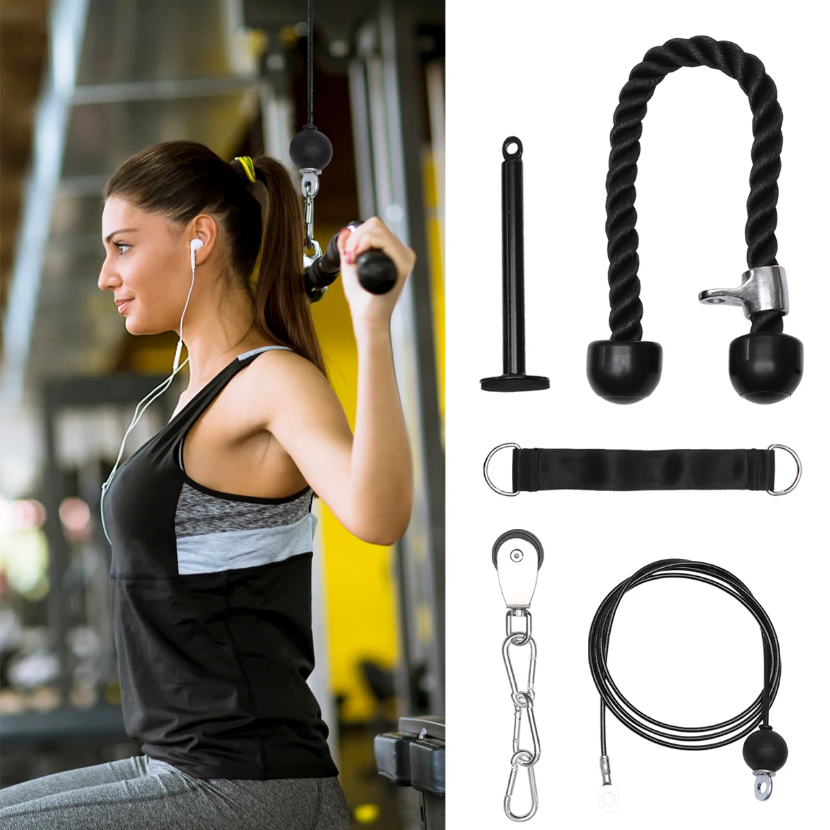 Tool Set Triceps Down Rope Workout Cable Pulley Home Gym Durable Extension Arm System Trainer Wrist