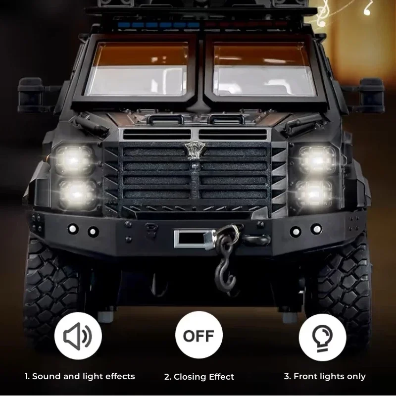 1:24 Swordtooth Tiger Anti Riot Car Alloy Car Model Diecast Special Police Off-Road Vehicle Sound＆ Light Pull Back Kids Gifts