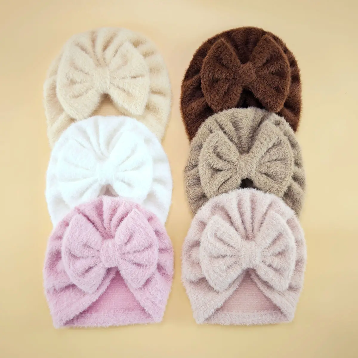 

New Baby Winter Bow Turban Hat Hair Accessories Knitted Top Knot Bows For Kids Warm Newborn Beanie Cap Infant Headwraps