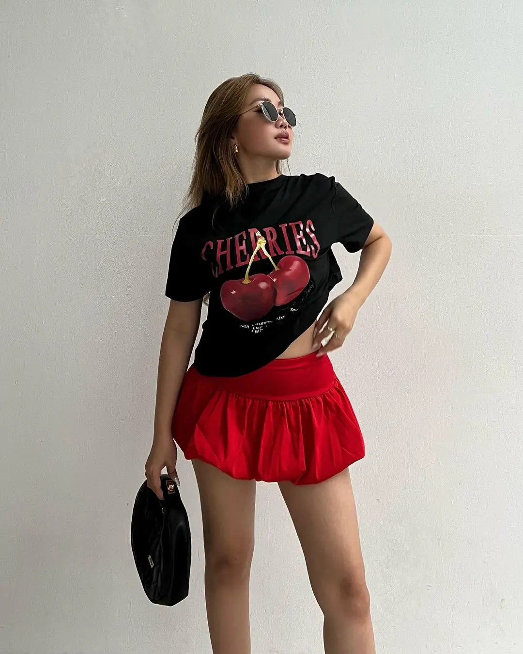 Y2k Style Skirt Sets Cherry Graphic T Shirts Two Piece Sets Womens Outifits Harajuku Simple Trendy Casual Streetwear