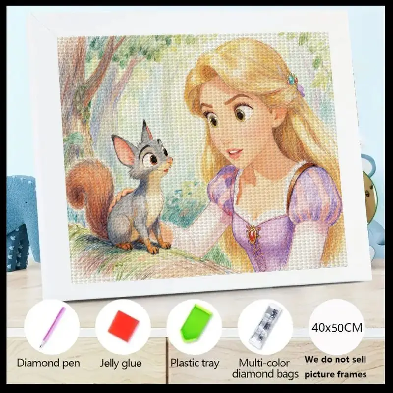 

1 шт., 5D DIY, полный дрель, набор для алмазной живописи, принцесса Рапунцель и белка Паскаля, мультяшное искусство (запутывается), большой 40x50 см, сверкающий C