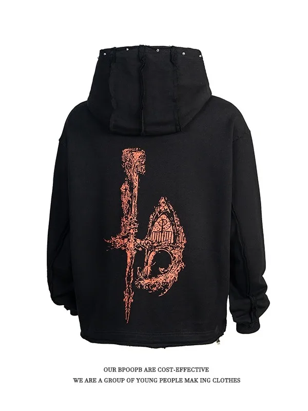 

K Sle Уличная толстовка с капюшоном Jaet для подростков и молодежи с заклепками и принтом дракона, свободный кардиган, верхняя одежда