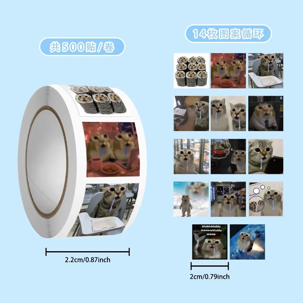500Pcs Funny Cat Meme Stickers Roll Cute Kitten Pattern Decor Decals for Scrapbook Stationery DIY Crafts