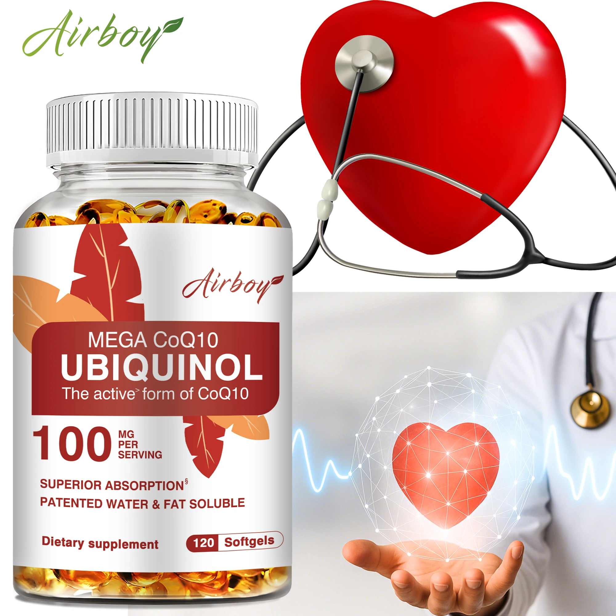 

Ubiquinol CoQ10 100mg - Antioxidant, Support Brain, Heart and Cardiovascular Health, Energy Production, Balance Blood Pressure