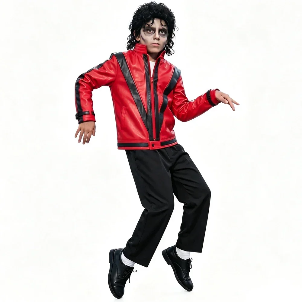Michael Red Leather Jacket Pant Set Jackson Halloween Scary Night 80s Vintage Pop Singer Thriller Party Performance Costume