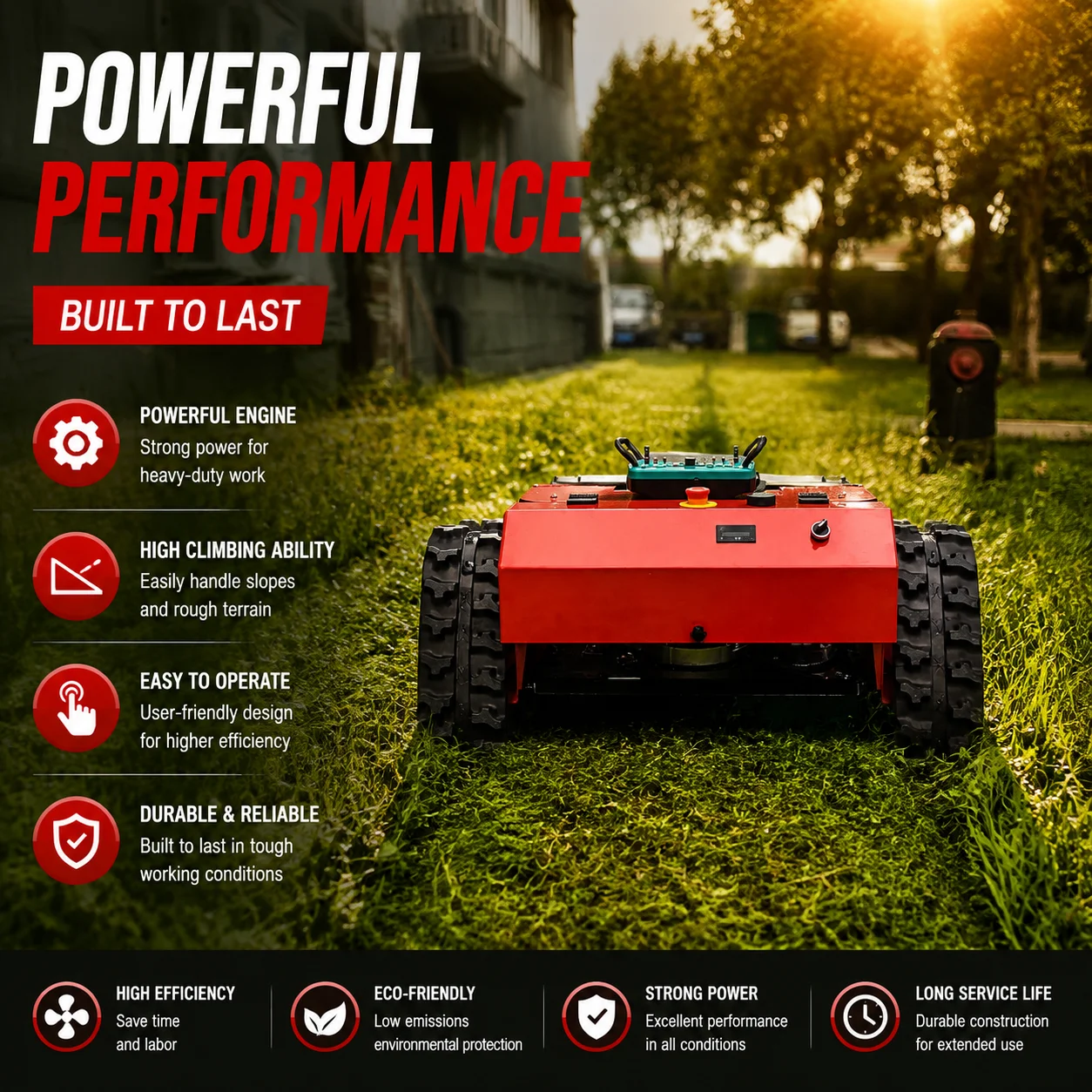 QL500 RC Lawn Mower Remote Controlled Tracked Grass Cutter Machine Heavy Duty Mower for Hillside Garden Orchard