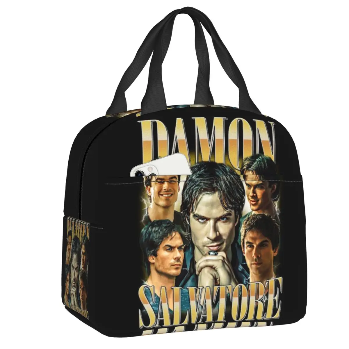 Custom The Vampire Diaries Insulated Lunch Bag for Work School Ian Somerhalder Waterproof Cooler Thermal Lunch Box Women Kids