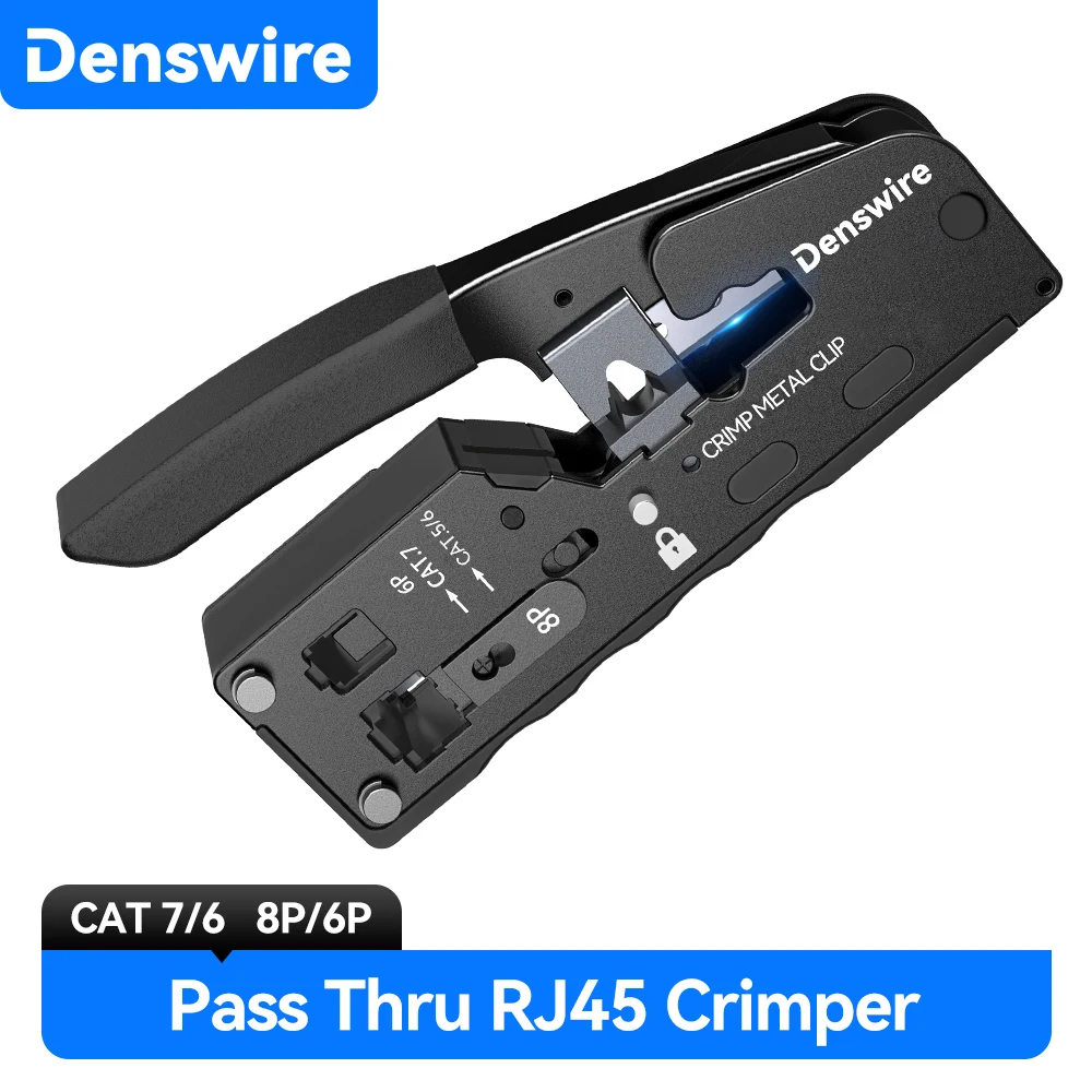 Denswire RJ45 Crimping Tool Ethernet Crimp Tool for RJ11/RJ12 Standard RJ45 Pass Through Connector Stripping Cutting Crimping