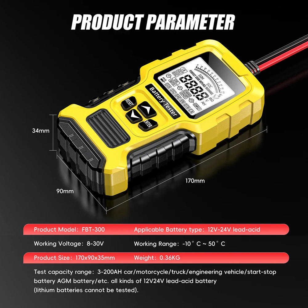 12V 24V Smart Car Battery Tester Motocycle Battery Analyzer Portable Digital Analyzer Tester for Car Truck Motorcycle SUV Boat