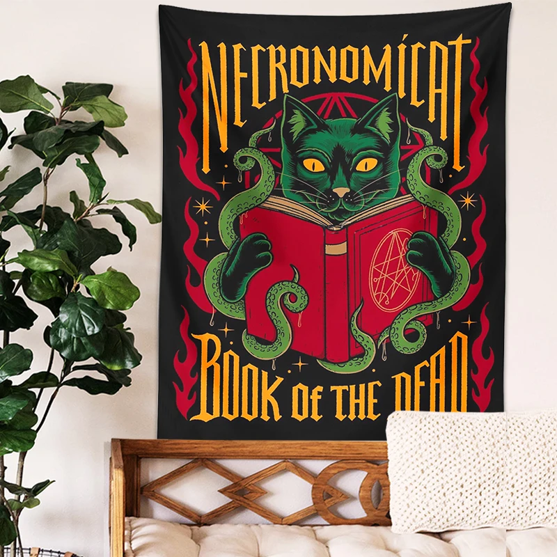 Necronomicat magic cat Tapestry Wall Hanging retro tarot cat mystical divination witchcraft Bohemian home dorm Room room Decor