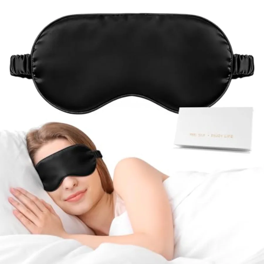 

Silk Sleep Mask, Eye Mask for Sleep Women Men, Mulberry Sleeping Mask with Adjustable Strap, Blindfold out Eye Mask for Travel