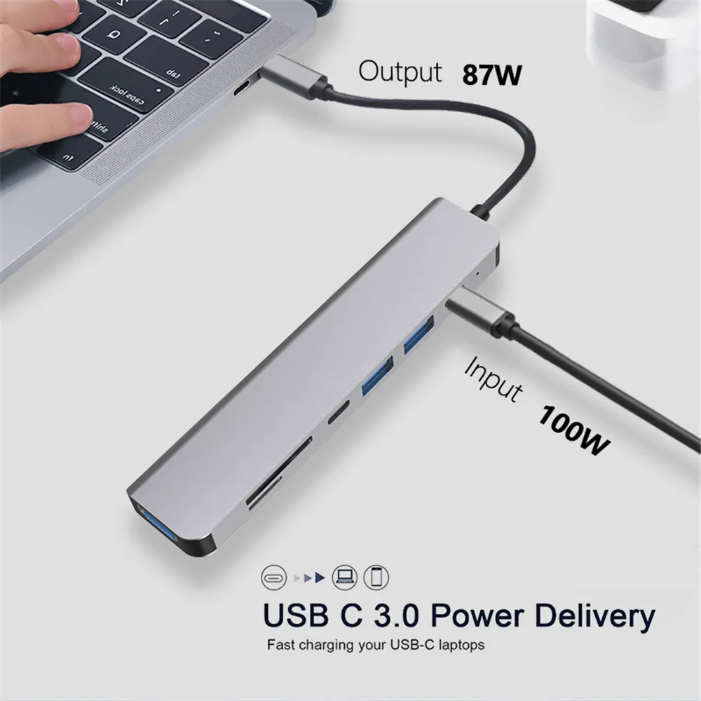 محطة إرساء للكمبيوتر المحمول 7 في 1 4K 30 هرتز متوافقة مع HDMI USB 3.0 Hub مكثف متعدد المحور من النوع C محول الفاصل 3 0 قفص الاتهام