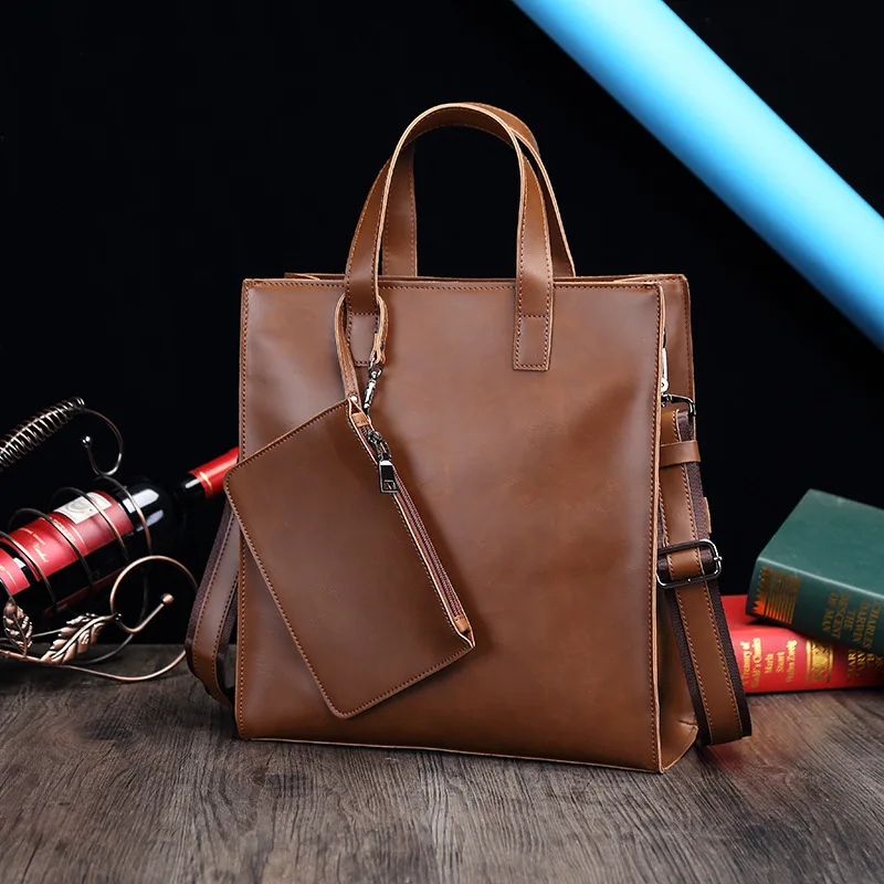 Vintage Crazy Horse skórzana torba z grubej bawełny z paskiem na ramię dla mężczyzn modna torba kompozytowa na ramię Crossbody torebka torebki z kopertówką
