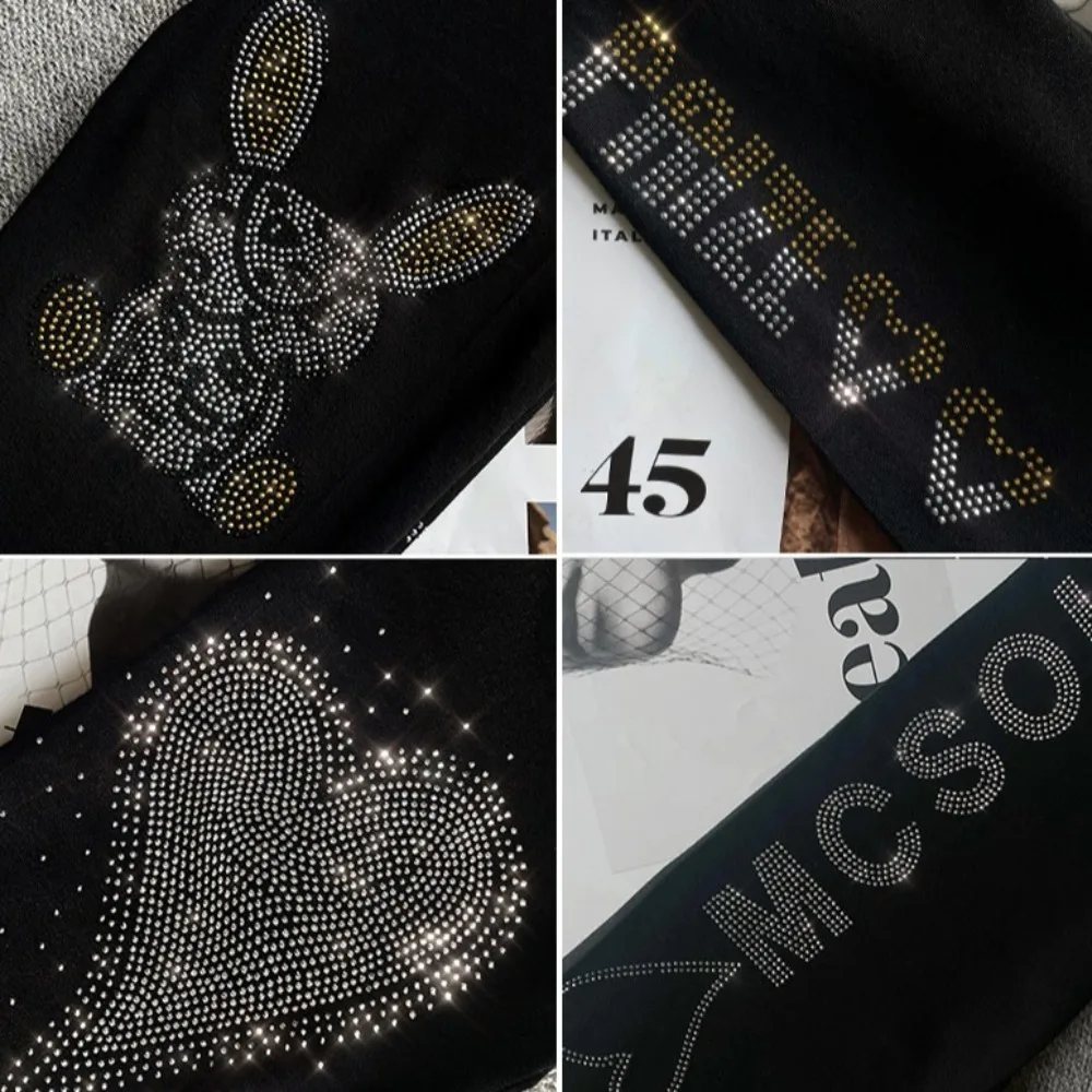 Black Women Rhinestone Leggings Zircon Letter Knee Length High Waist Yoga Shorts Tights Seamless Hip Lift Shorts Pants Girl