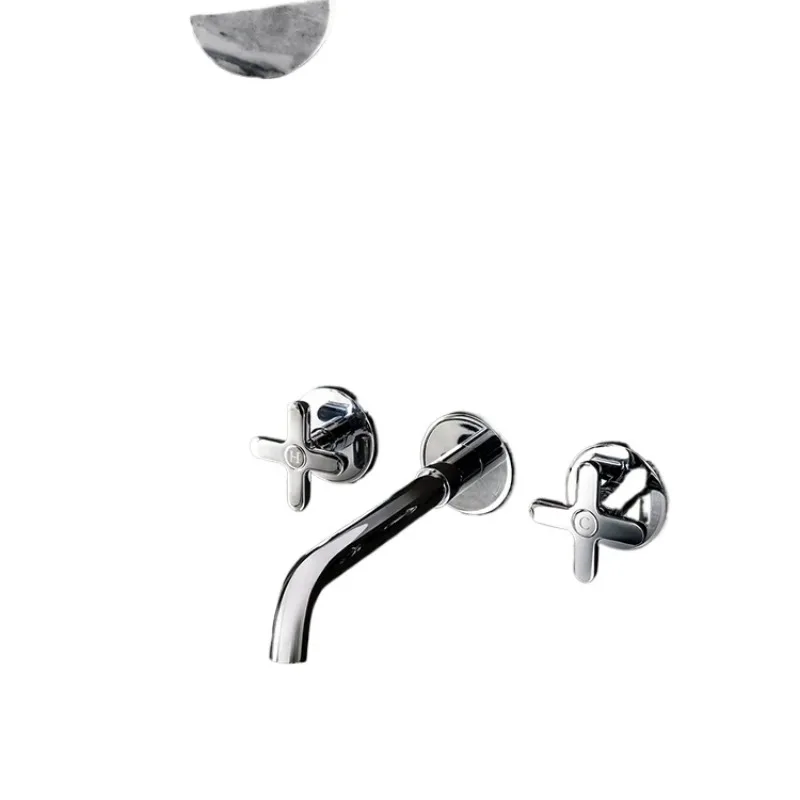 

In-wall basin faucet, double handle, chrome, bright silver.